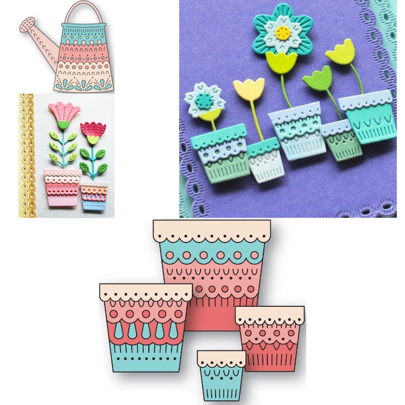 Candle Making Tempe - Scalloped Flower Pots Leafy Stems Metal